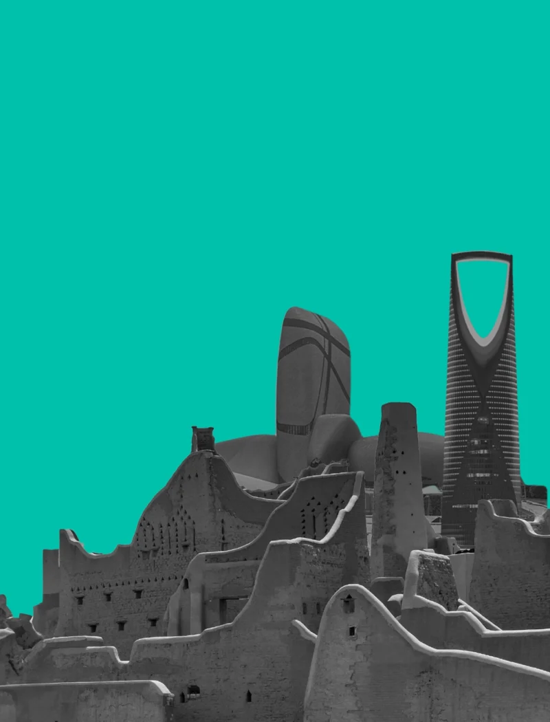 Riyadh skyline rising from Diriyah walls — Kingdom-wide digital marketing, onesolute
