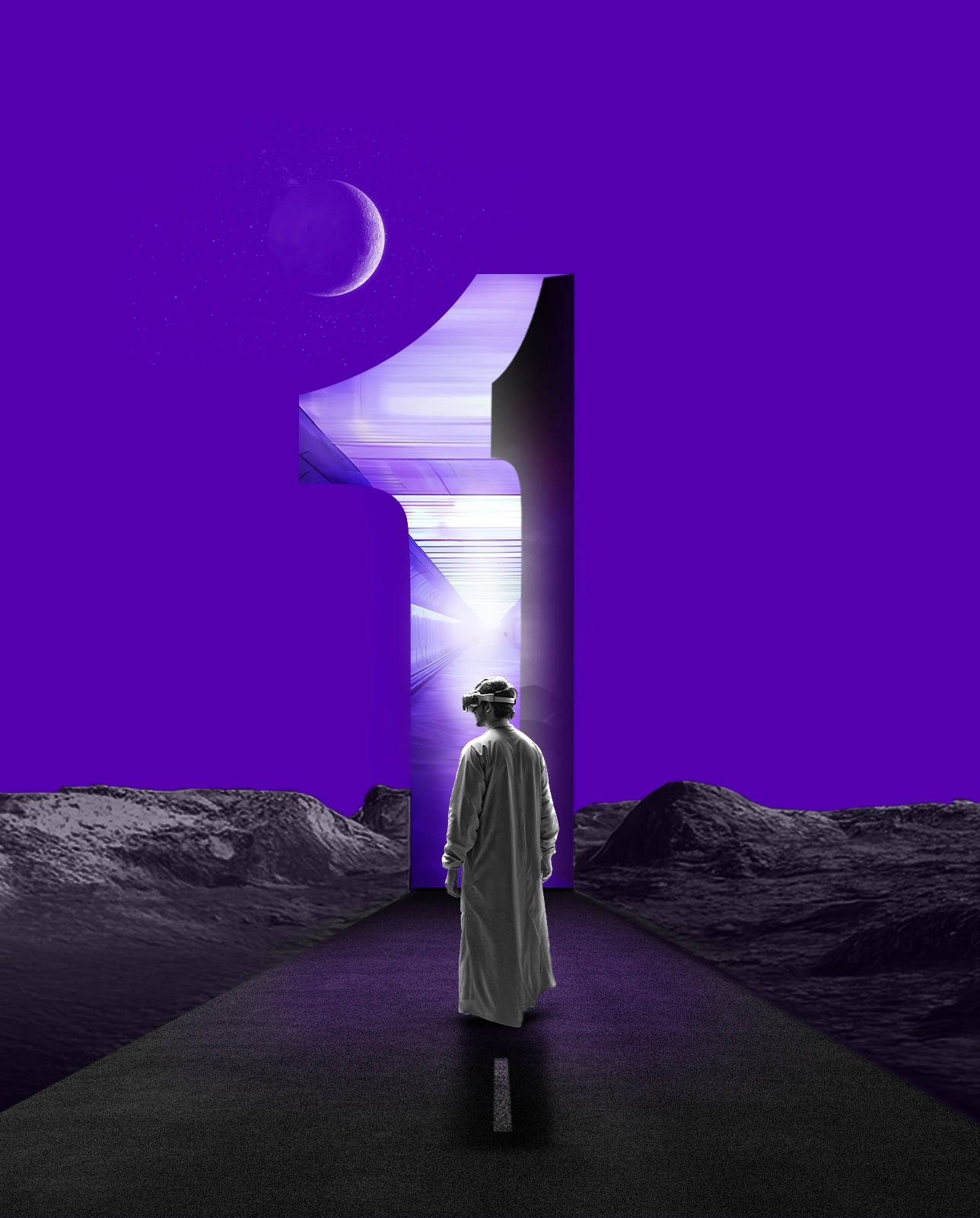 Man walking toward a giant number one — Google Ads versus social media ads, onesolute