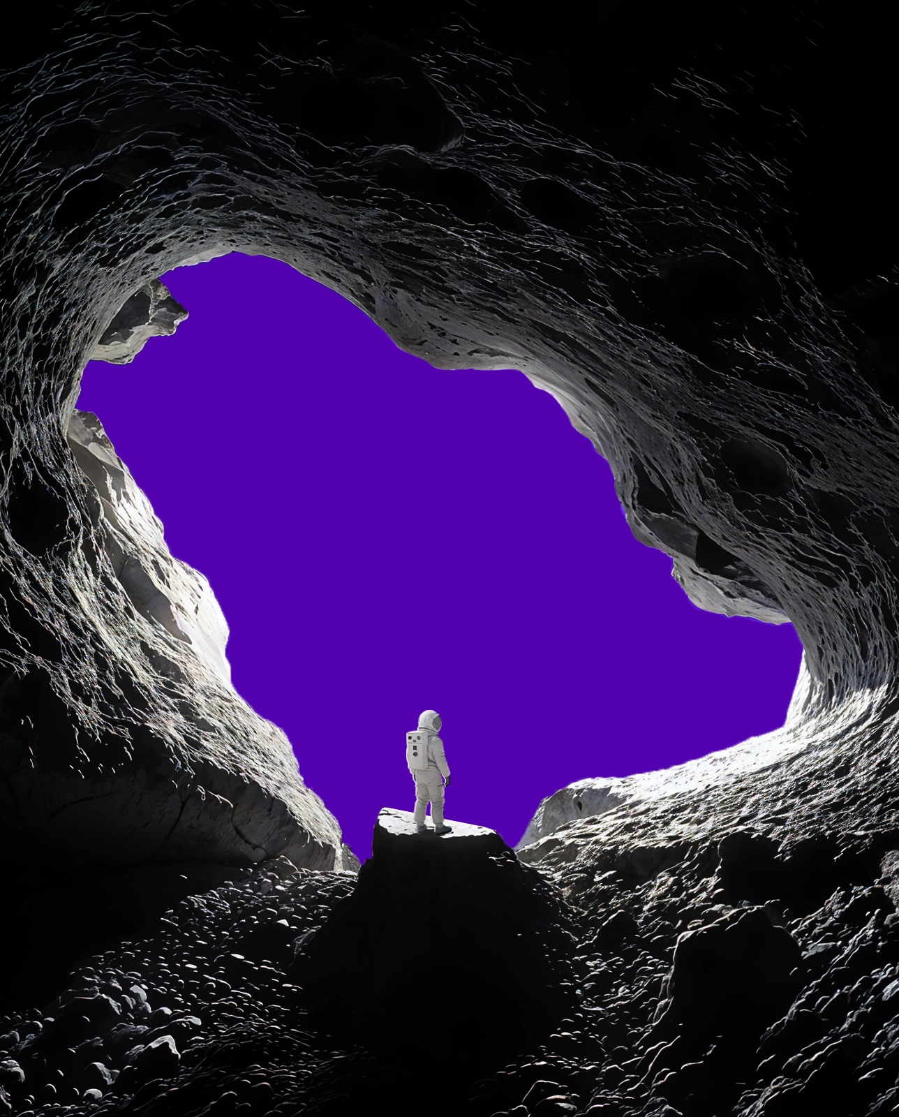 Figure looking up at a Saudi Arabia-shaped opening — SEO guide for Saudi businesses, onesolute